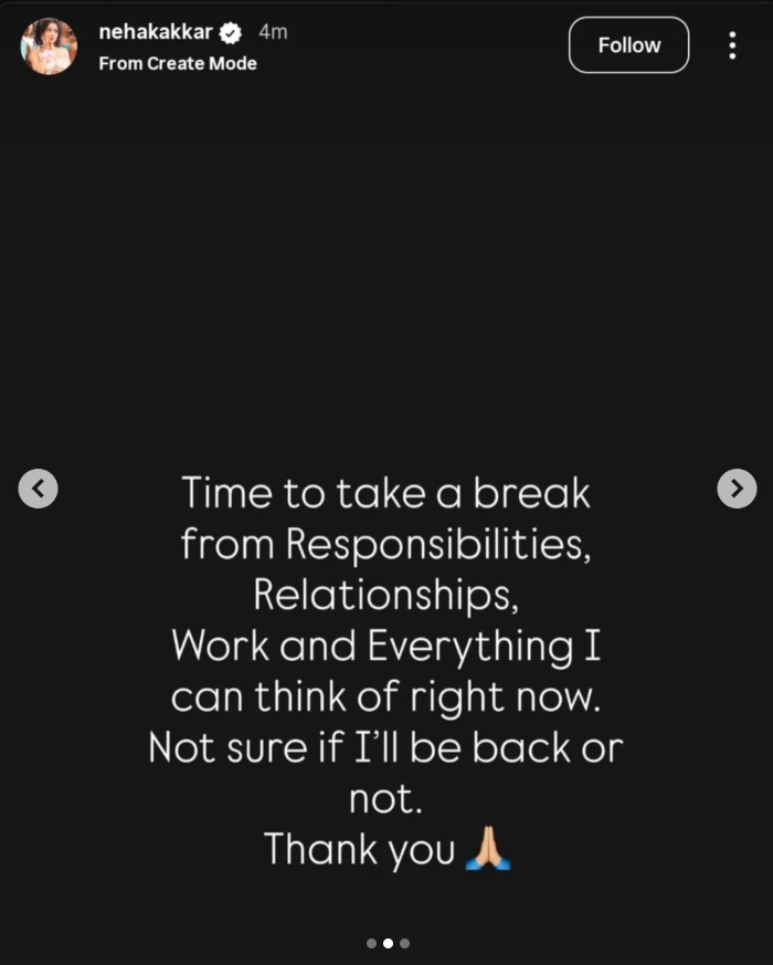 Neha Kakkar Announces a Complete Break: "Time to Take a Break from Relationships, Work, and Everything"
